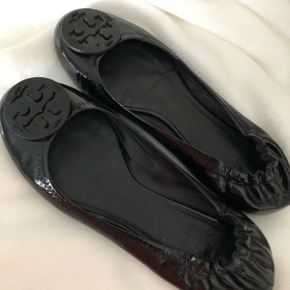 Tory Burch black patent flats authentic size 7